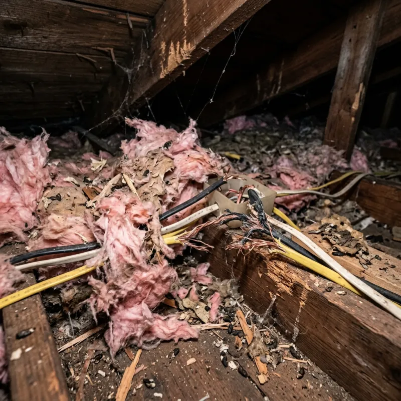 Contaminated ceiling insulation being assessed in a Ceres roof space