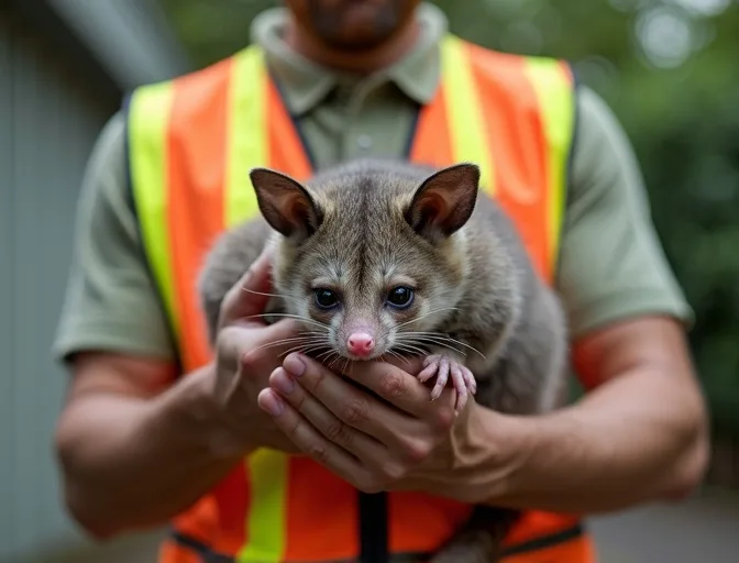 Animal handler safely recovering a deceased possum in Ceres